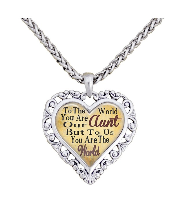 Aunt You Are The World To Us Silver Chain Necklace Heart Jewelry Auntie Gift - CE12BP2HMNL