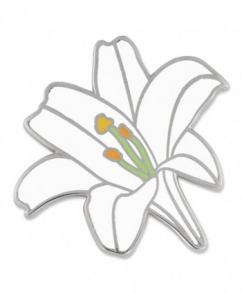 PinMart's White Lily Flower Boutineer Trendy Enamel Lapel Pin - C7185XG0SA2