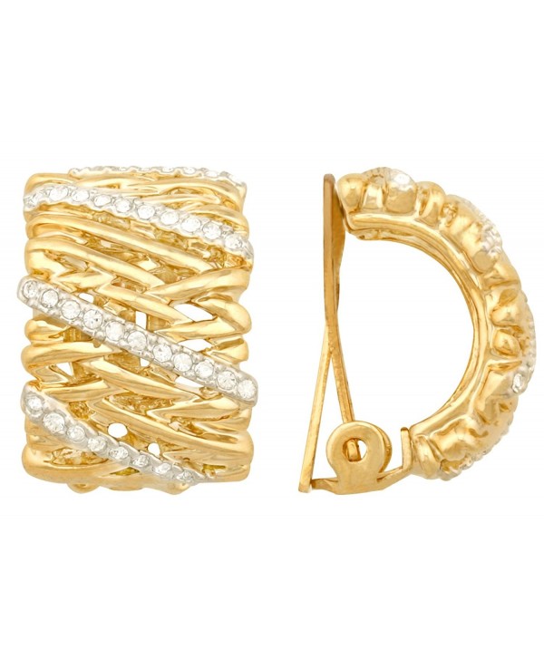 JanKuo Jewelry Gold Plated Interlacing Pattern Crystals Half Semi Hoop Clip On Earrings - CB117MQWRJJ