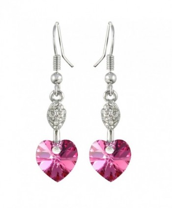 Sparkling Oval Dangle Heart Shaped Swarovski Elements Crystal Rhodium Plated Drop Earrings - Pink - CS118WEIV95