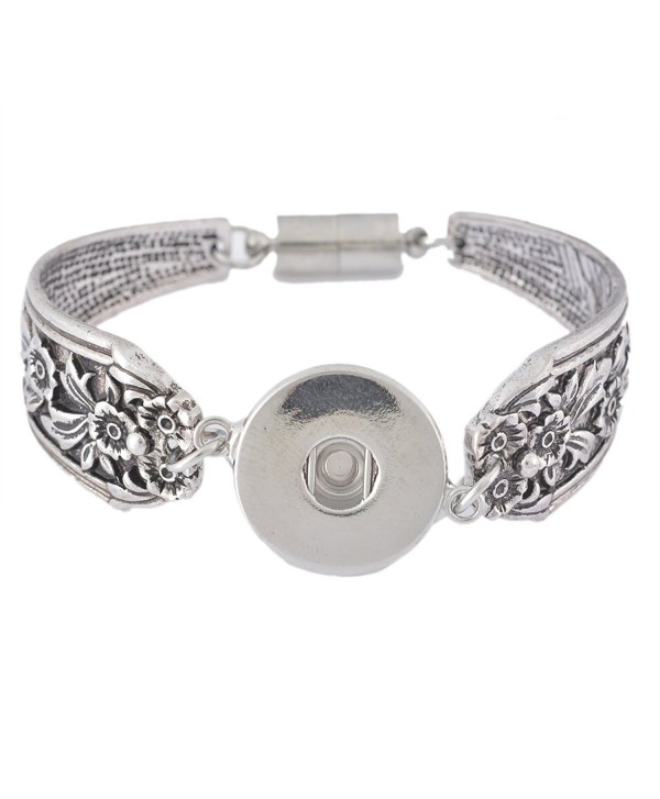 Godagoda Antique Silver Color Magnetic Clasp Flower Carved Bracelet Fits Snap Buttons - C011Z8SA1NL