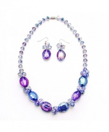 Bleek2Sheek Blue Alexandrite Oval Crystal Necklace and Earring Set - CJ11P5D26XN