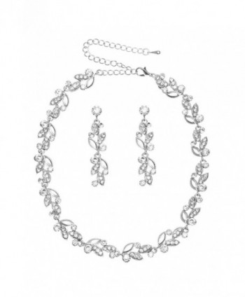 Venus Jewelry Leaf Sprout Rhinestone Crystal Bridal Wedding Prom Choker Necklace Earrings Set N377 - CJ12C4OW59Z