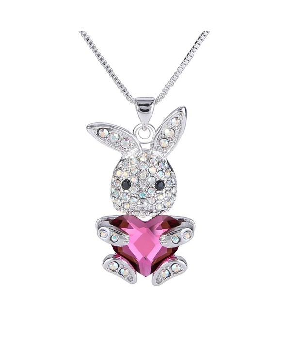 EleQueen Easter Day Women's Silver-tone Bunny Heart Pendant Necklace Adorned with Swarovski? Crystals - Pink - CX129WRZ6T3