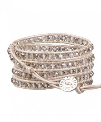KELITCH Fashion Gray Crystal Beaded 5 Wrap Bracelet On Leather Chain New Jewelry - C212JWBVTNB
