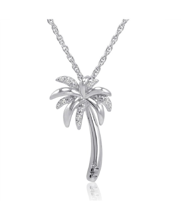 Sterling Silver Diamond Palm Tree Pendant-Necklace on an 18 inch Chain - C011SD1UFZF