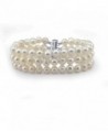 3-Row White A Grade 6.5-7mm Freshwater Cultured Pearl Bracelet With rhodium plated base metal Clasp- 7.5 Inches - CE11CGXJWCD