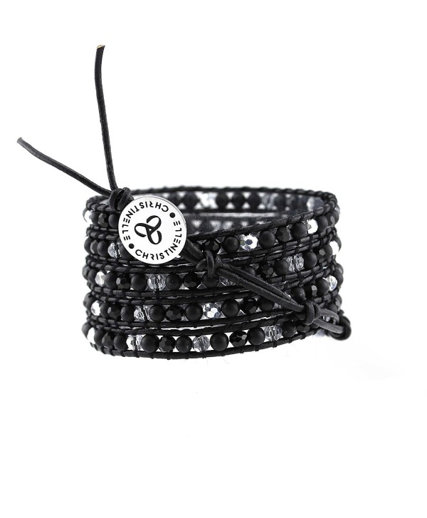 CHRISTINELLE Leather Wrap Bracelet- Beaded Bracelets for Women- Five Rows Matte Black Beads- 36" - CM11OHR0L4T