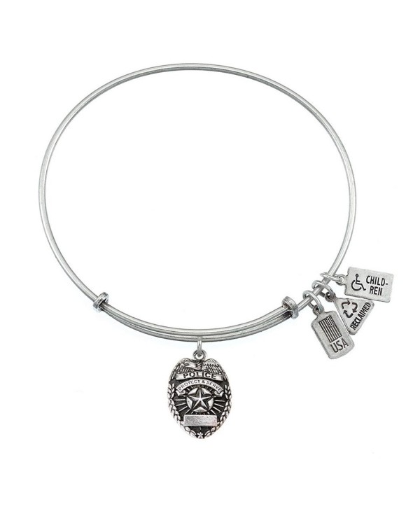 Wind and Fire 3-d Police Badge Silvertone Medal Charm with Bangle - C81252NBRIP