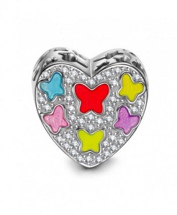 NinaQueen "Dancing Butterfly" 925 Sterling Silver Hollow Heart Multicolored Enamel Bead Charms - C617AARTXY0