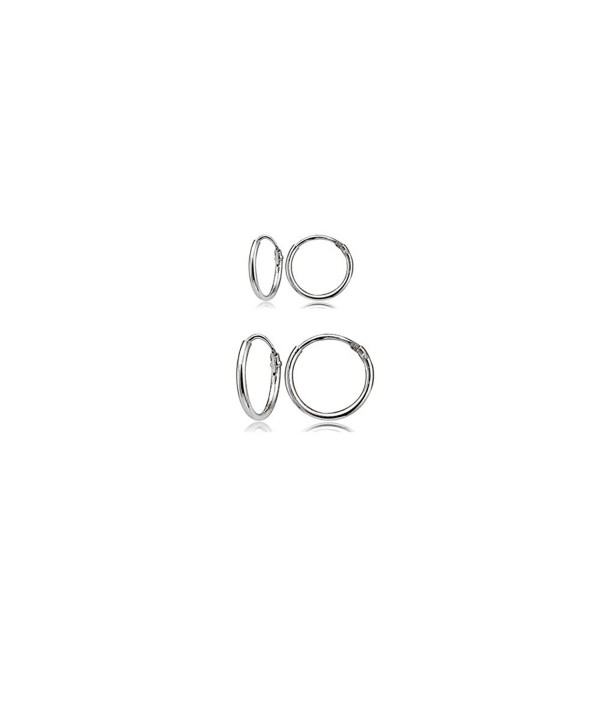 2 Pair Set Sterling Silver 10mm & 12mm Tiny Small Thin Round Continuous Endless Unisex Hoop Earrings - CK1885YWINO