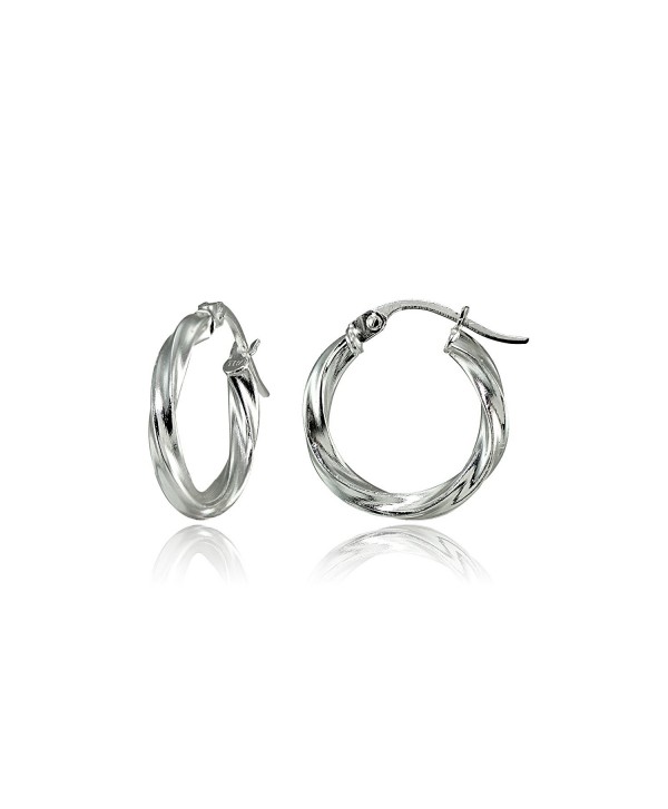 Hoops & Loops Sterling Silver 2mm Twist Small Round Hoop Earrings - CF12CMU5Q0V