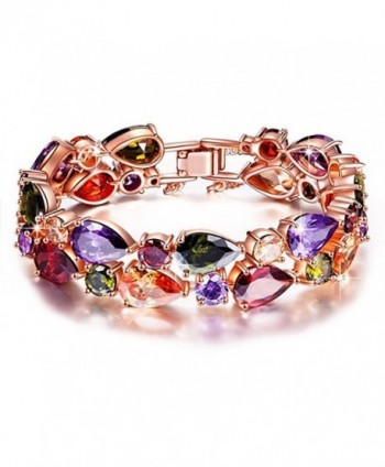 Rose Gold Plated Multicolor Cubic Zirconia Charm Bracelet for Women - muti-colored - C5185UILZQW