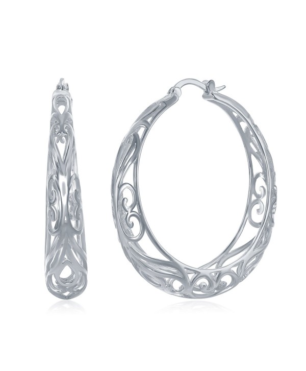 Filigree Hoop Earrings Sterling Silver 925 with Free Jewelry Cloth - Silver - CB184W8CW6C