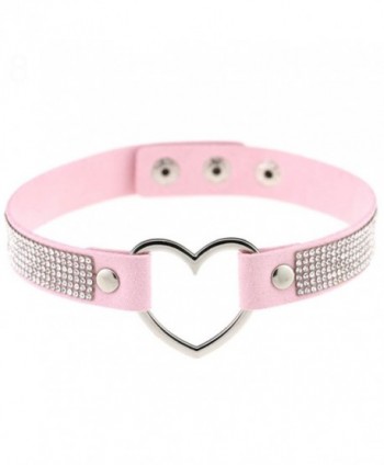 SANWOOD Harajuku Rhinestone Alloy Love Heart Choker Collar Necklace Punk Jewelry Gift (Pink) - CY183CKZS0U