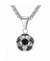 Stainless Steel Black Enamel & White Soccer Ball Pendant With 22 Inch Wheat Chain - CY12MFUQM0V