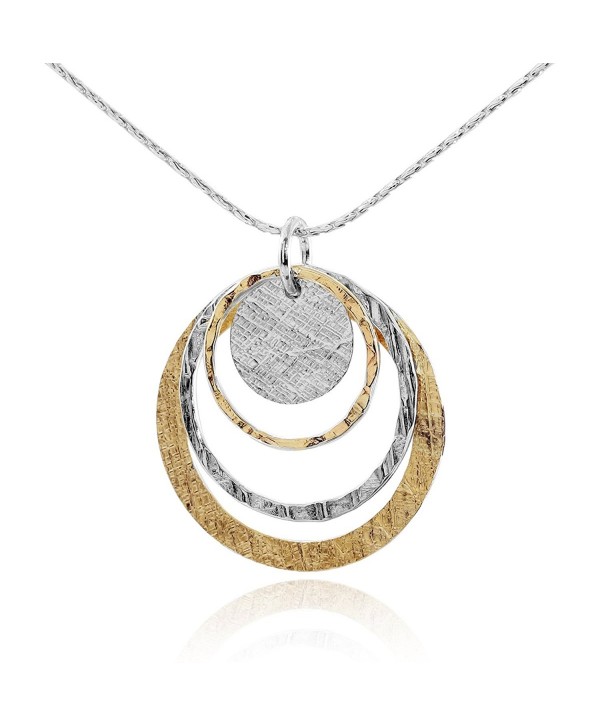 Two Tone Women's Jewelry Graduated Circles Pendant in 14k Gold Filled & 925 Sterling Silver Necklace- 18 - CK128LM7WBF