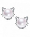 Sterling Silver Cat Ear Stud Earrings with Crystal Zircon and AAA Cultured Freshwater Pearls - Sterling Silver - C8183NI70SC
