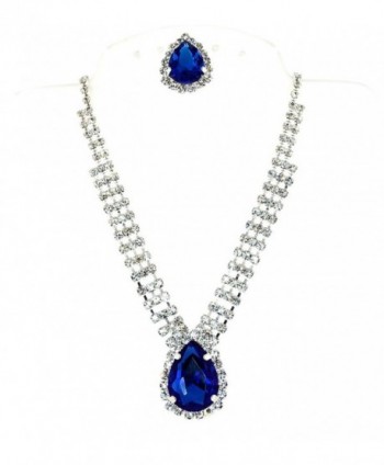 Elegant Tear-Drop Special Occasion Necklace and Post Earring Set - Blue - CT11DJDQKVF