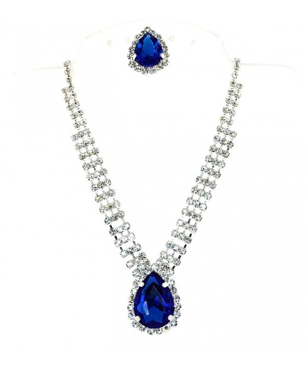 Elegant Tear-Drop Special Occasion Necklace and Post Earring Set - Blue - CT11DJDQKVF