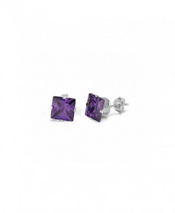Solitaire Princess Simulated Amethyst Sterling in Women's Stud Earrings