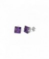 Solitaire Princess Simulated Amethyst Sterling in Women's Stud Earrings