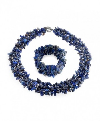 Bling Jewelry Multi Strands Simulated Lapis Lazuli Chips Cluster Necklace Bracelet Set Silver Plated - C111KKR205D