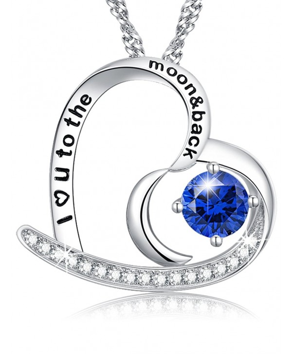 Sapphire Swarovski Necklace Sterling Anniversary - Blue Sapphire Moon and Heart Necklace - CO188CRO00N