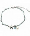 Starfish Charm and Freshwater Pearl Bead Link Anklet - Rhodium - Blue Bead - CF185H26I2N
