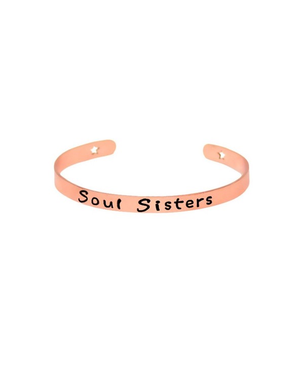 SOUL SISTER Open Cuff Bangle Bracelet - Adjustable Stainless Steel Bracelet Gift for Sister - rose gold - CW1877355M8