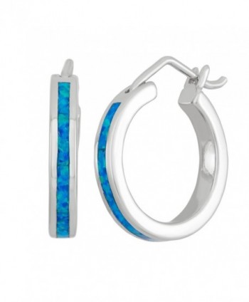 Sterling Silver- Gold Tone or Rose Tone Created Blue- White or Pink Opal 20mm Hoop Earrings - Blue - CV11T9KIS8P