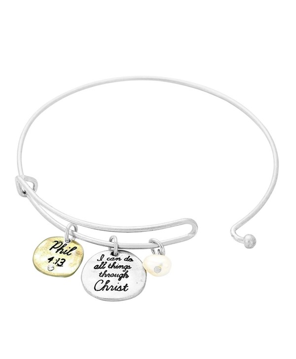 Rosemarie Collections Women's I Can Do All Things Through Christ Religious Charm Bracelet - Silver Tone - CZ184CGLE6M