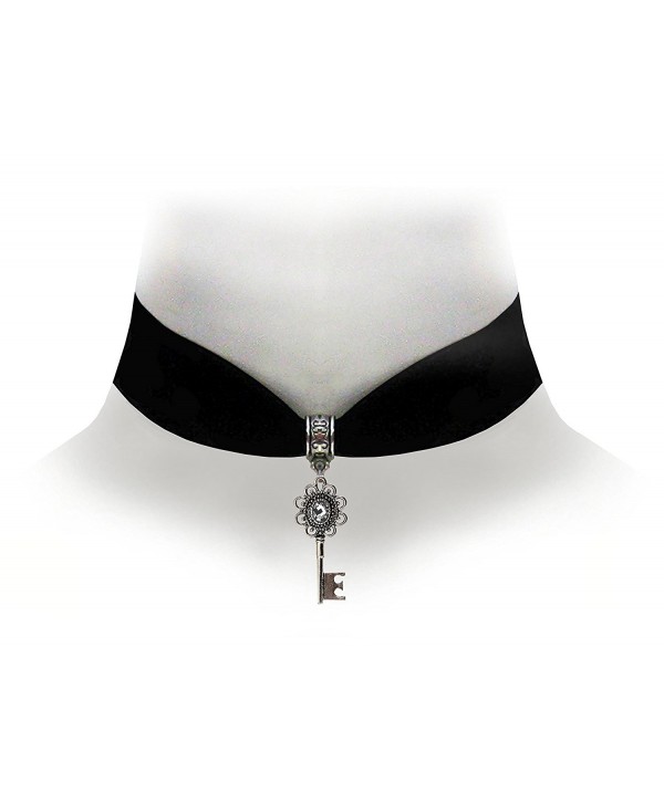 Victorian Vault Black Velvet Choker Steampunk Jewelry Gothic Jewel Key Pendant Necklace - Clear - C917AZ0YZTR