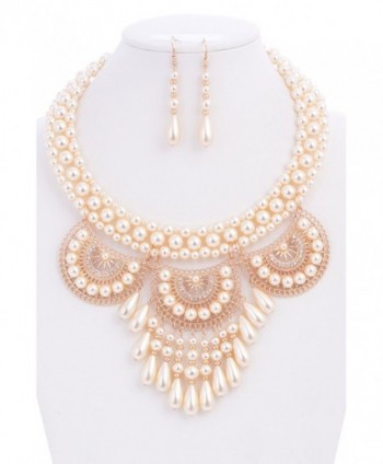 Hailey Simulated Pearl Casting Statement Necklace and Earrings Set - Cream Tone - C112MXZ45ZH