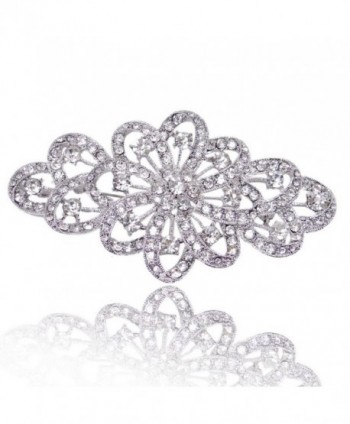 EVER FAITH 4 Inch Bridal Flower Ribbon Brooch Clear Austrian Crystal - Silver-Tone - C711BAWZVEX