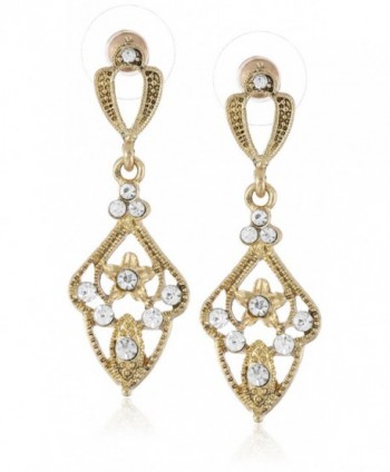 Downton Abbey "Gilded Age Carded" Gold-Tone Edwardian Filigree Kite Crystal Accent Drop Earrings - CW11FP3XWTP