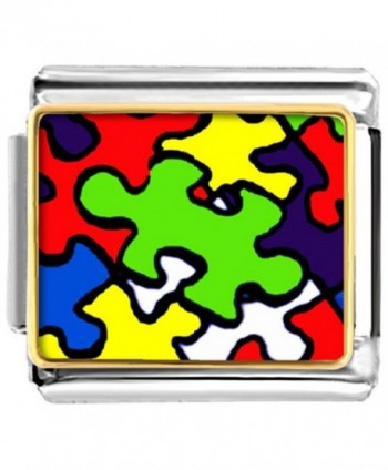 LuckyJewelry Autism Puzzle Awareness Nomination Etched Italian Charm Sale Cheap fit Bracelet Link - CW12H2P9OKT