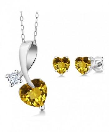 2.08 Ct Heart Shape Yellow Citrine 925 Sterling Silver Pendant Earrings Set - CT11UGVBQWV