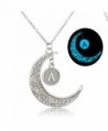 Linsh Initial Necklace Glow in Dark Hollow Out Carved Moon A Letter Pendant Necklace Color: Silver - CT12MG8XJBH