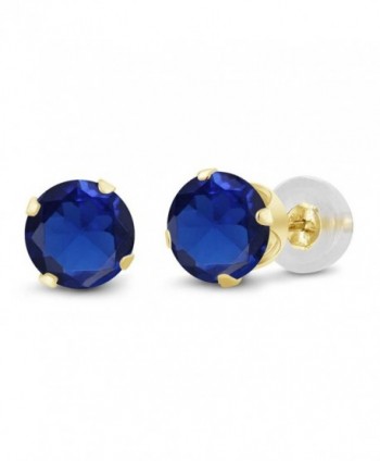 2.00 Ct Round 6mm Blue Simulated Sapphire 14K Yellow Gold Stud Women's Earrings - CA11H7OGLYD