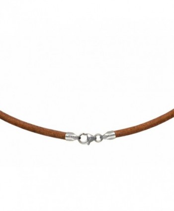 2mm Natural Leather Cord Necklace Choker with Solid 925 Sterling Silver Clasp 20" - C7115HCBGP1