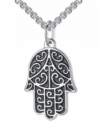 LineAve Stainless Steel Hamsa Hand of Fatima Lucky Charm Pendant Necklace- Unisex- 22" + 2"- 7c0047 - CK183C6L6QL