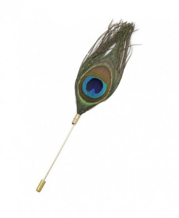 Q&Q Fashion Fab Faux Peacock Feather Plume Boutonniere Gold Lapel Brooch Tie Hat Scarf Stick Pin - CR12N8T7MJG