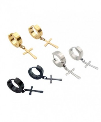 JSEA 2-3 Pairs Cross Earrings Set Stainless Steel Cross Hoop Huggie Earrings Screw Back Earrings Studs - CI12IHCK5GN