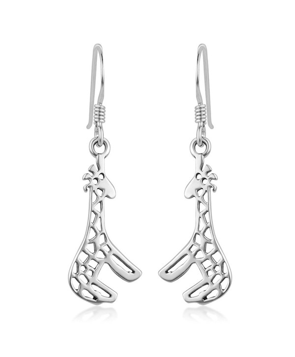 925 Sterling Silver Open Cute Dangling Giraffes Lover Dangle Hook Earrings 1.3" - CX12I6MSD6N