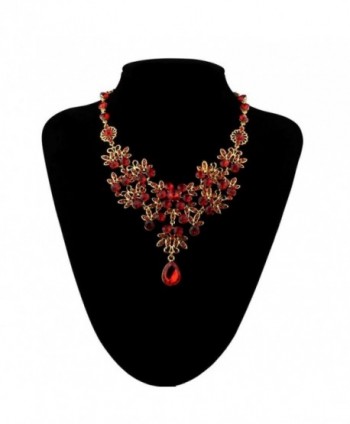 Earrings- Hatop Prom Wedding Bridal Jewelry Crystal Rhinestone Necklace Earring Sets (Red) - CN12I2HUH89