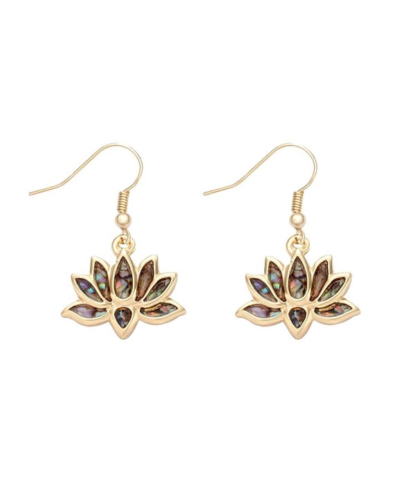 MANZHEN Lotus Flower Blossom Earrings Nature Abalone Paua Shell Dangle Earrings - gold - CV182XSO8QX