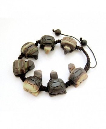 Green Purple Two Layer Natural Stone Carved Turtle Bracelet - CQ11992Q9RZ