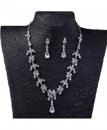 KAVANI Silver Crystal Rhinestone Bridal Jewelry Set Earring and Necklace Set for Wedding Party Prom - Crystal - CL186AU97OS