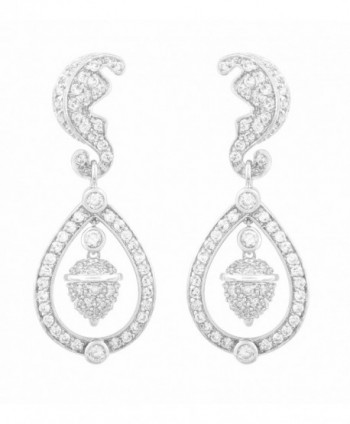JanKuo Jewelry Rhodium Plated Royal Family Kate Middleton Inspired Acorn Dangling CZ Pave Earrings - C9116EN634B